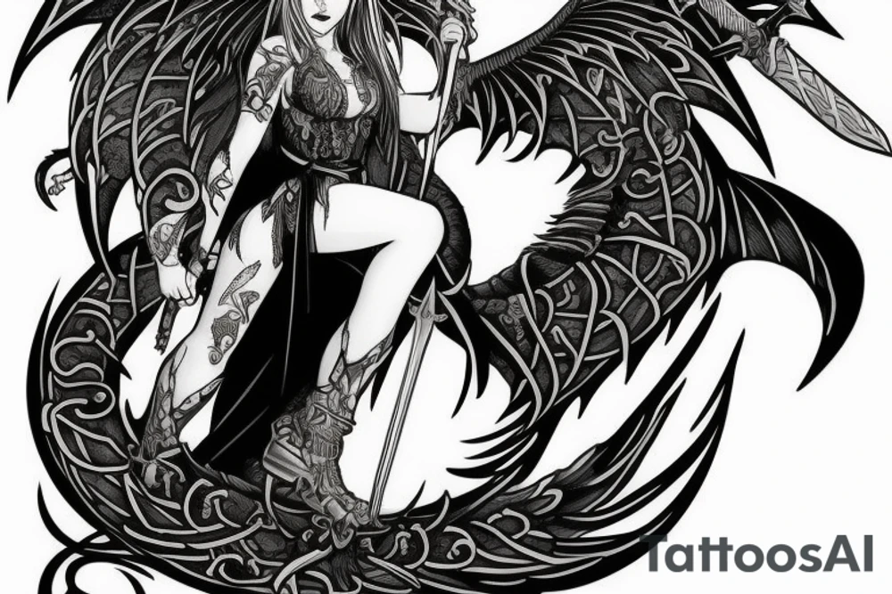 dragon winged Valkyrie with a sword tattoo idea
