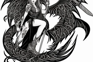 dragon winged Valkyrie with a sword tattoo idea