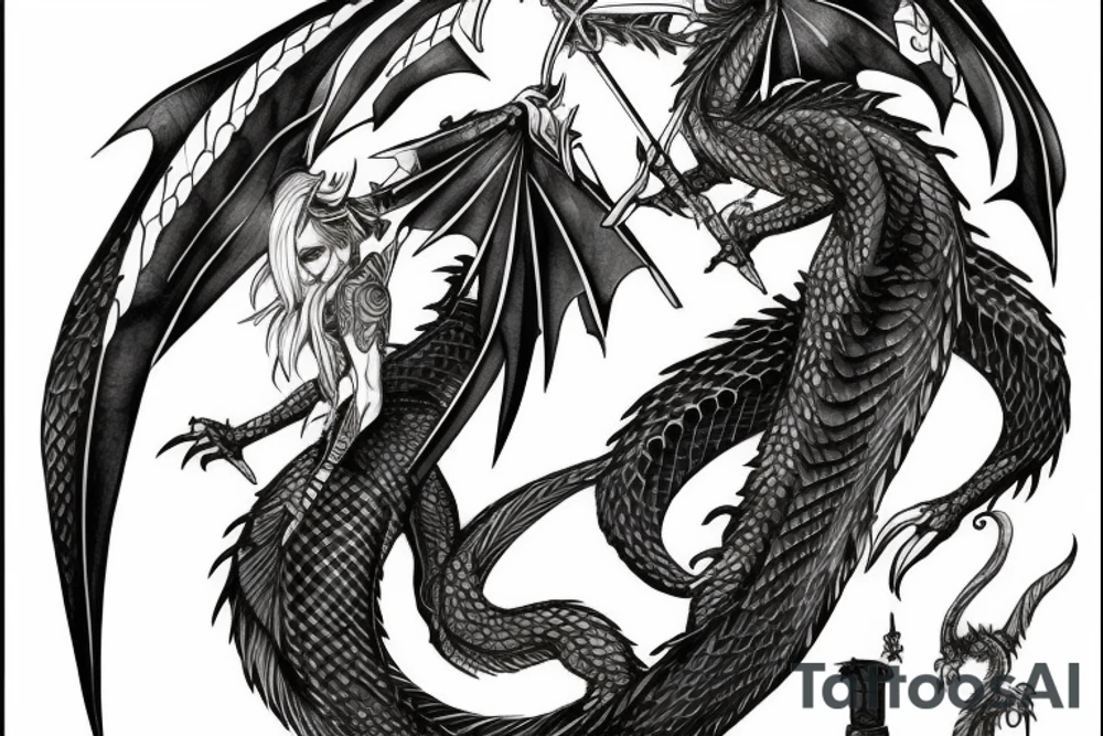 dragon winged Valkyrie with a sword tattoo idea