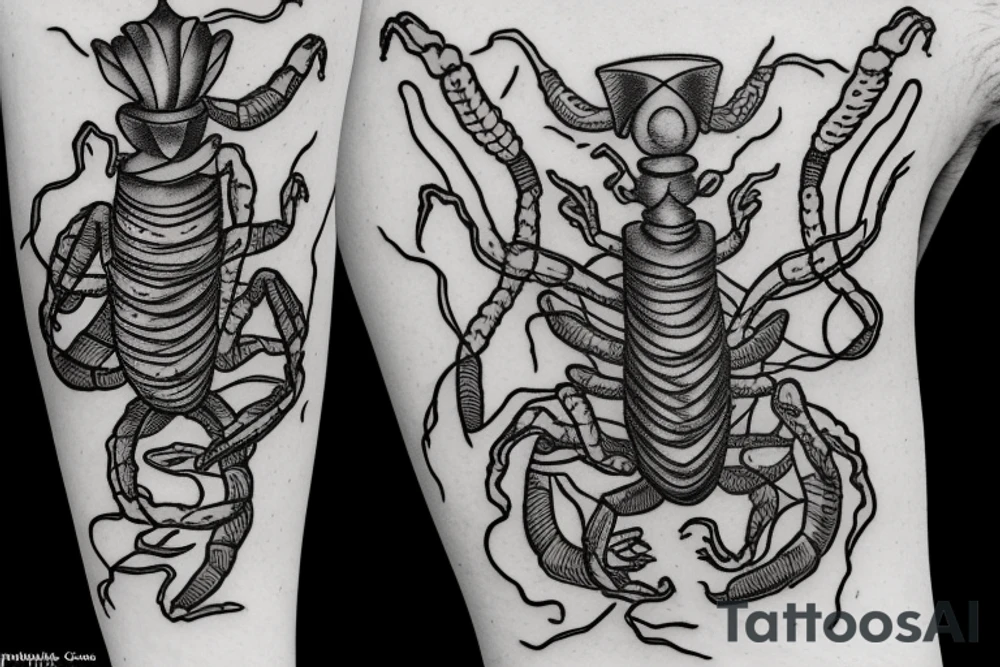 Scorpion, wilderness camping Romain numerals 15 tattoo idea