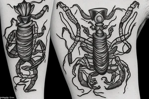 Scorpion, wilderness camping Romain numerals 15 tattoo idea