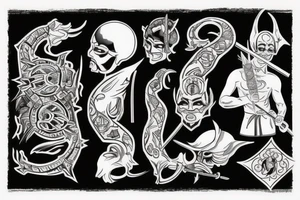 Samurai impiedoso e agressivo empunhando sua espada em posição de ataque de corpo inteiro com plano de fundo sombrio e uma lua escondida por nevoeiro tattoo idea