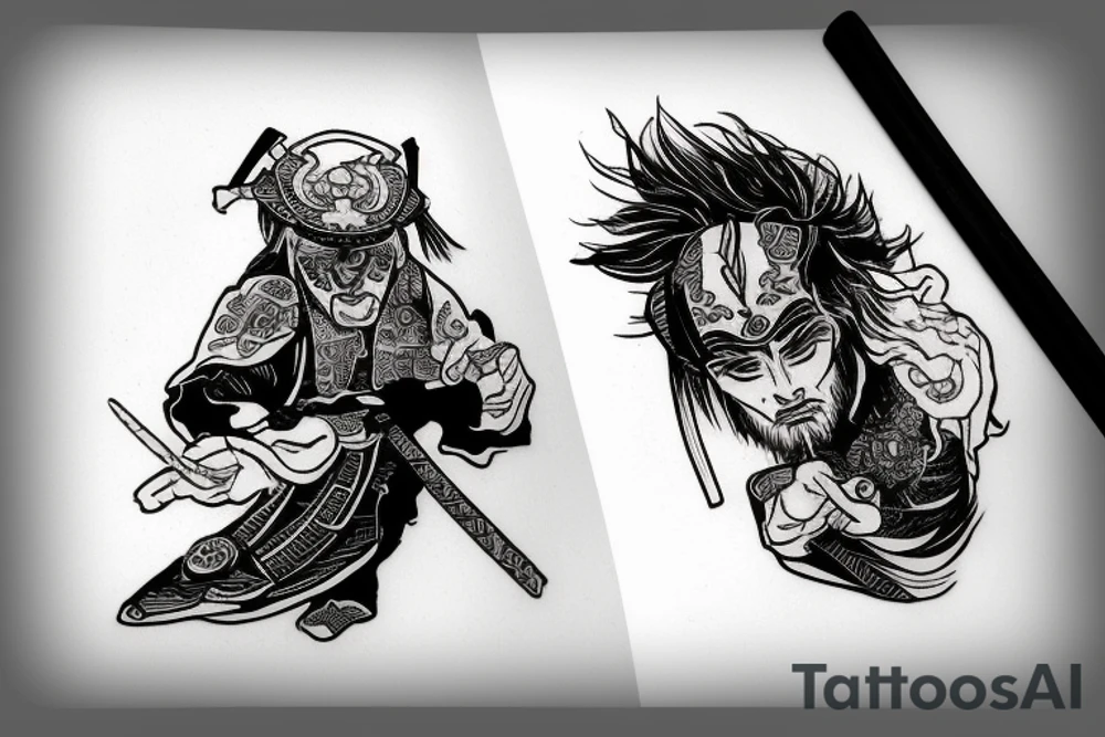Samurai agressivo irado tattoo idea