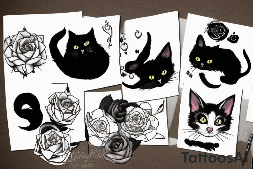 Black cat with a dog crying tattoo idea