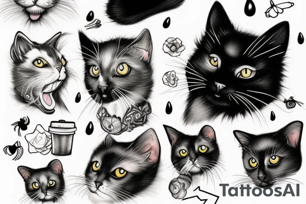 Black cat with a dog crying tattoo idea
