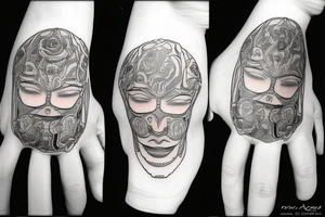 Omni mask on finger tattoo idea