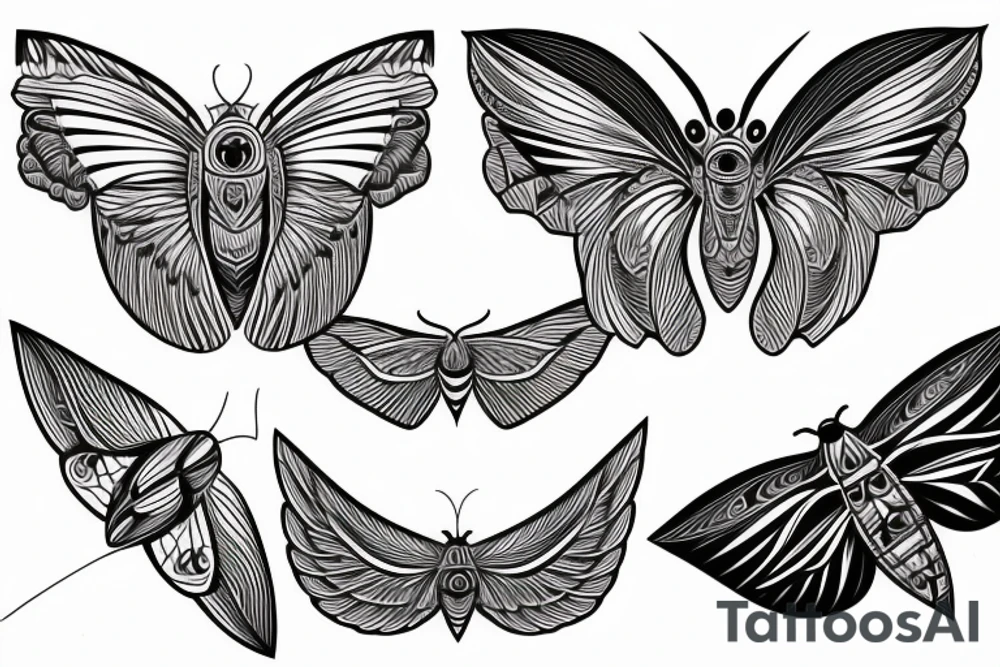 Moth with eyes on wings and geometric patterns tattoo idea