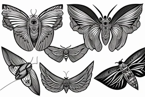 Moth with eyes on wings and geometric patterns tattoo idea