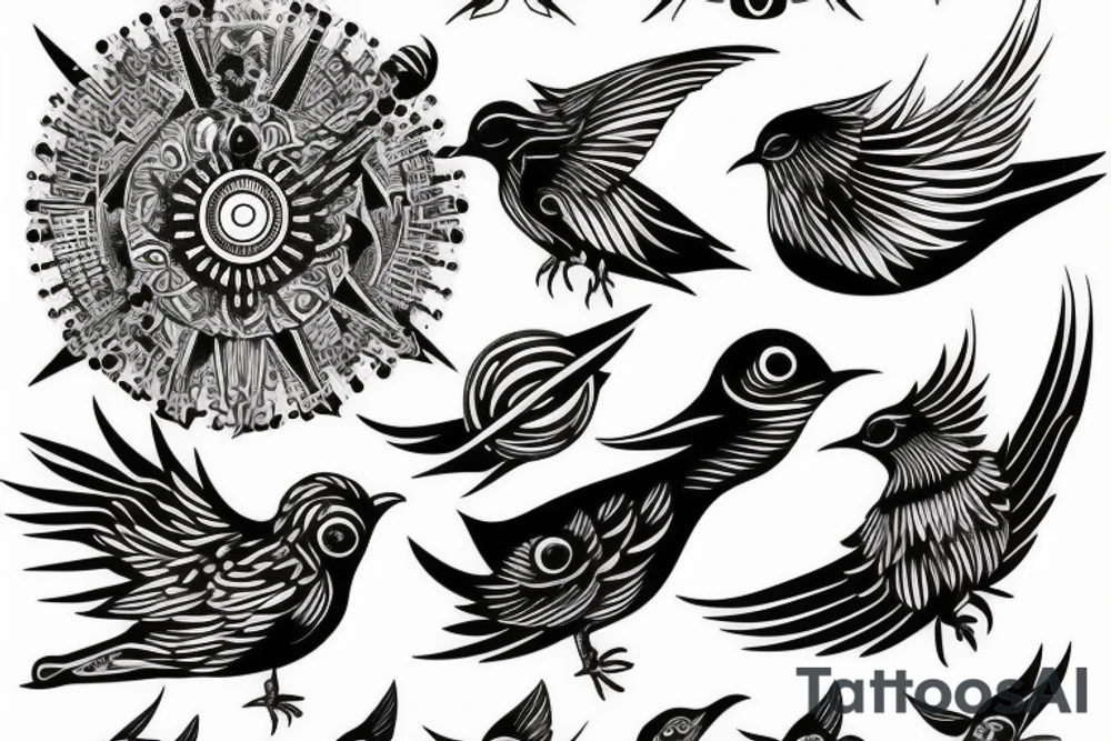 Space bird with extra eyes tattoo idea
