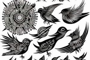 Space bird with extra eyes tattoo idea