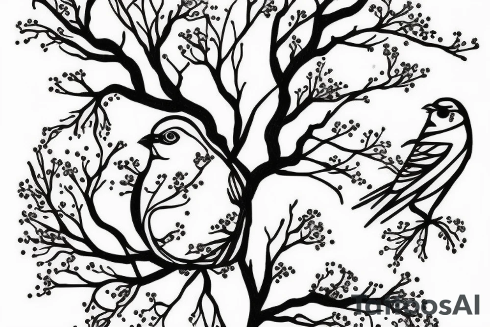 Bird perched cherry tree tattoo idea