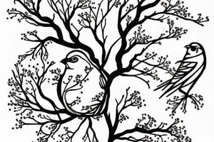 Bird perched cherry tree tattoo idea