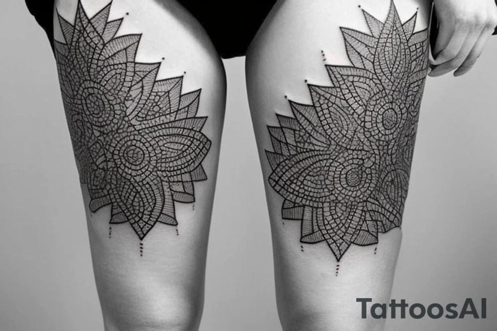 geometric intricate detailed thigh tattoo tattoo idea