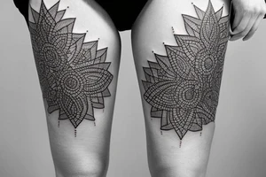 geometric intricate detailed thigh tattoo tattoo idea