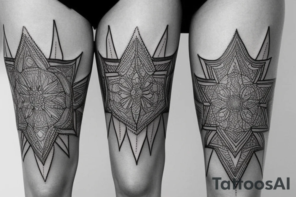 geometric intricate detailed thigh tattoo tattoo idea