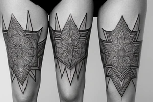 geometric intricate detailed thigh tattoo tattoo idea