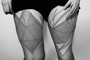 geometric detailed smooth shading thigh tattoo tattoo idea