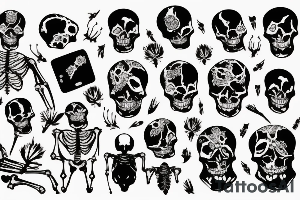Skeleton taking a picture of another skeleton tattoo idea