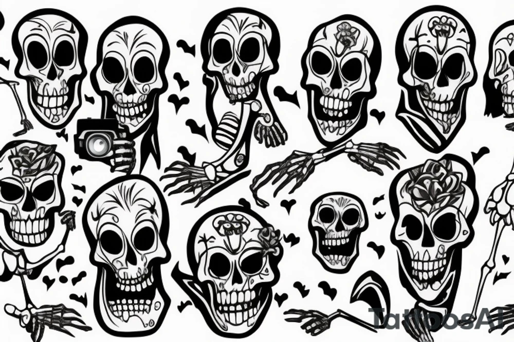 Skeleton taking a picture of another skeleton tattoo idea