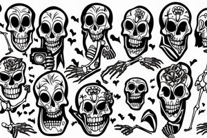 Skeleton taking a picture of another skeleton tattoo idea