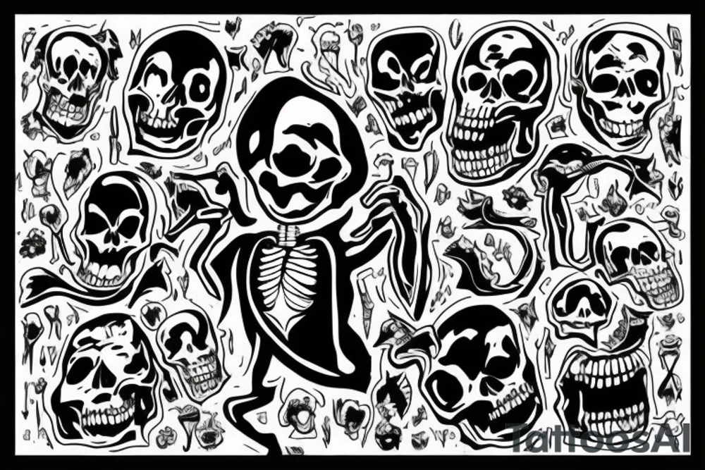 Skeleton taking a picture of another skeleton tattoo idea