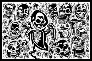 Skeleton taking a picture of another skeleton tattoo idea