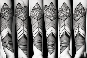 There are three geometric shapes. Inside one shape contains a sunny tropical beach. Shape two contains the desert. Shape three contains mountains and a forest with the moon. tattoo idea
