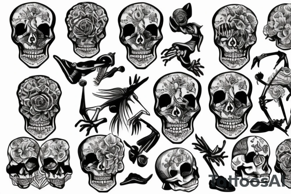 Skeleton sitting down tattoo idea