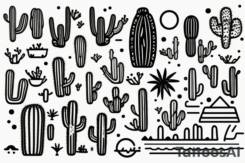 A sunny tropical beach, a desert with cacti, and mountains with a moon. tattoo idea A sunny tropical beach, a desert with cacti, and mountains with a moon. tattoo idea