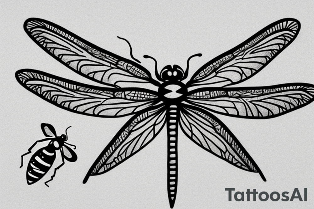 A dragonfly with a moth wings dripping water to a ladybug tattoo idea
