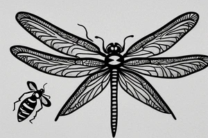 A dragonfly with a moth wings dripping water to a ladybug tattoo idea