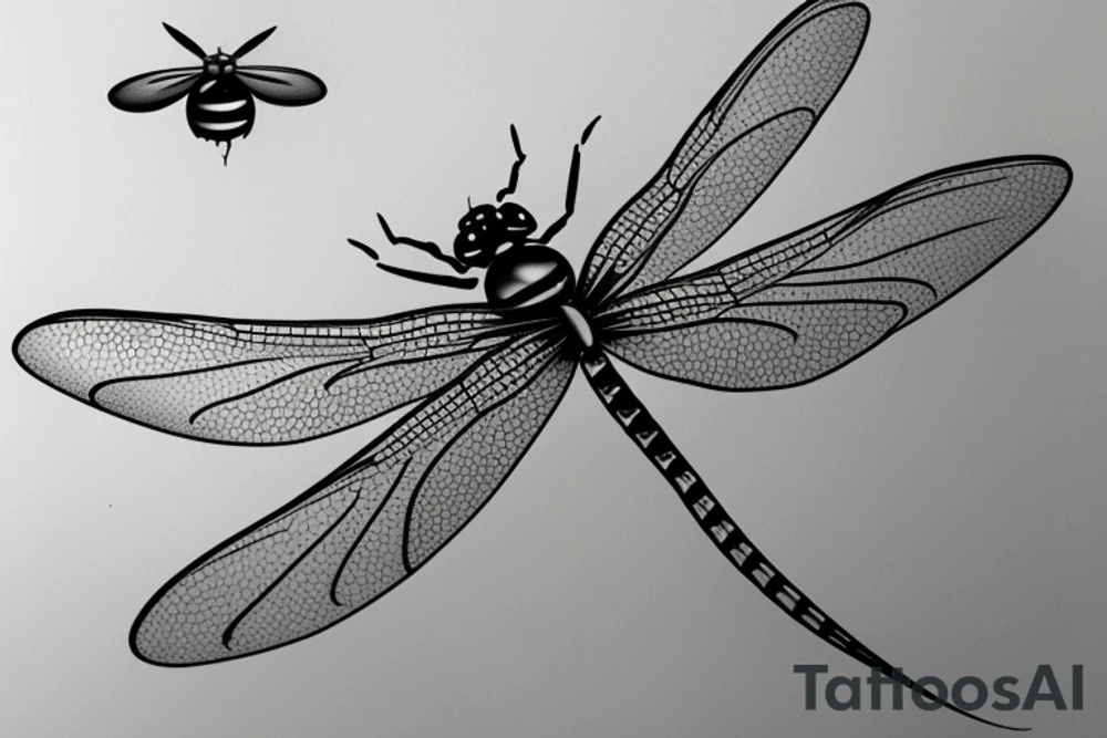 A dragonfly with a moth wings dripping water to a ladybug tattoo idea