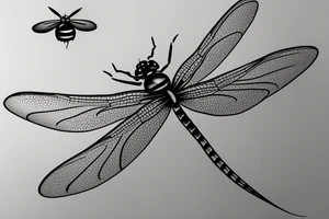 A dragonfly with a moth wings dripping water to a ladybug tattoo idea