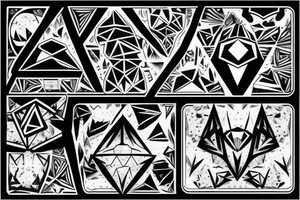Three diamonds. Inside the first diamond is a sunny tropical beach scenery. Inside the second diamond is a desert scenery with cactus. Inside the third diamond is a mountain scenery with the moon. tattoo idea