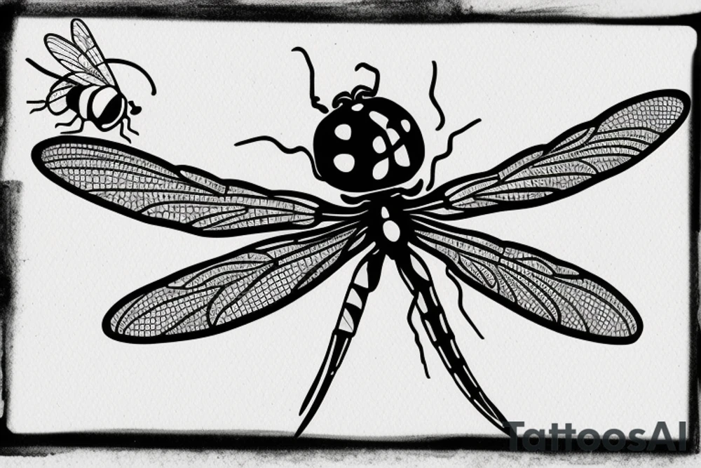A dragonfly dripping water to a ladybug and moth tattoo idea
