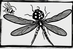 A dragonfly dripping water to a ladybug and moth tattoo idea