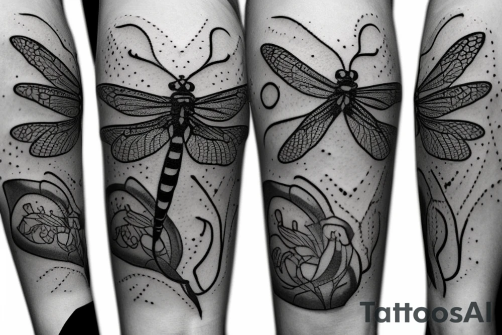 A dragonfly dripping water to a ladybug and moth tattoo idea