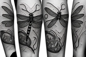 A dragonfly dripping water to a ladybug and moth tattoo idea