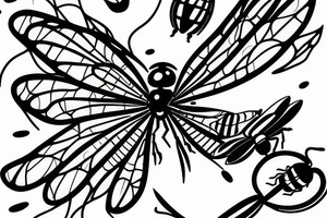 A dragonfly dripping water to a ladybug and moth tattoo idea