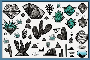 Inside the first diamond is a sunny tropical beach scenery. Inside the second diamond is a desert scenery with cactus. Inside the third diamond is a mountain scenery with the moon. tattoo idea