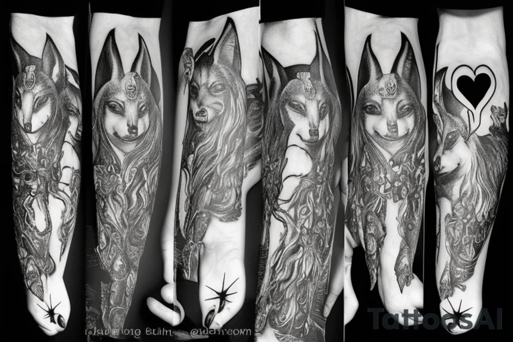Anubis holding scale with bleeding heart tattoo idea