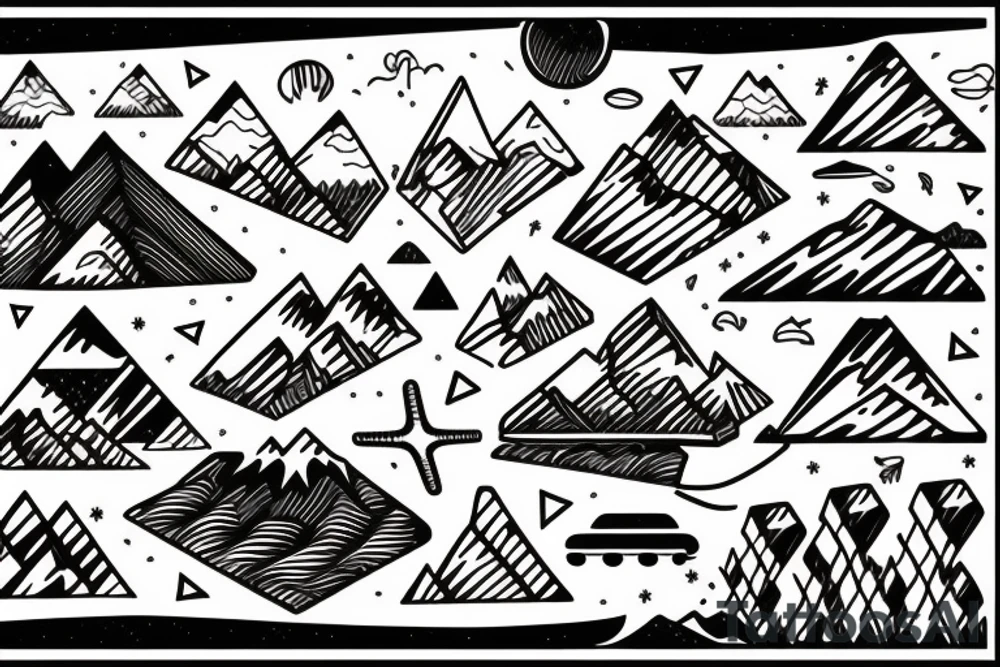 a beach, the dessert, and the mountains, inside a geometric shape tattoo idea