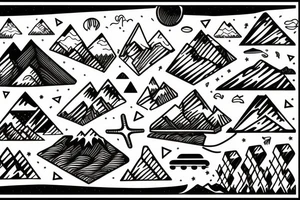 a beach, the dessert, and the mountains, inside a geometric shape tattoo idea