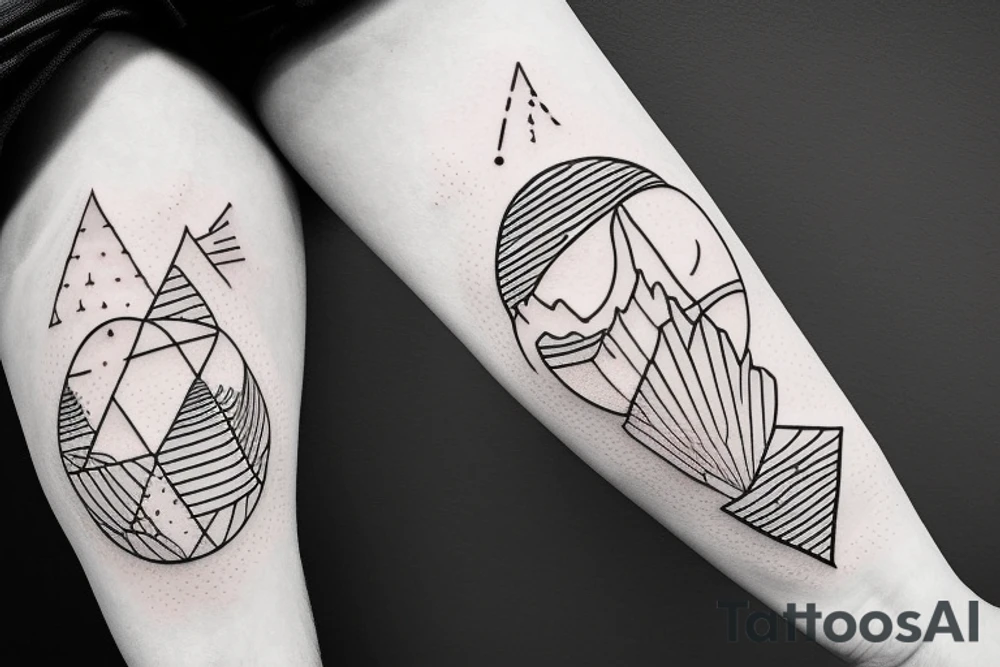 a beach, the dessert, and the mountains, inside a geometric shape tattoo idea