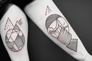 a beach, the dessert, and the mountains, inside a geometric shape tattoo idea