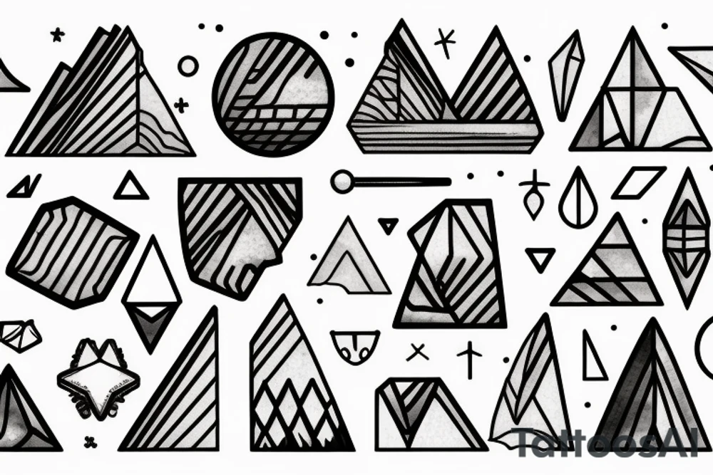 a beach, the dessert, and the mountains, inside a geometric shape tattoo idea