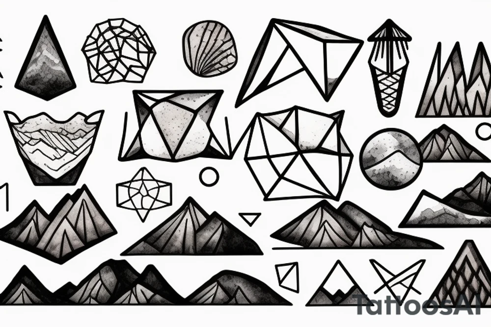 a beach, the dessert, and the mountains, inside a geometric shape tattoo idea