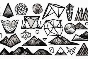 a beach, the dessert, and the mountains, inside a geometric shape tattoo idea