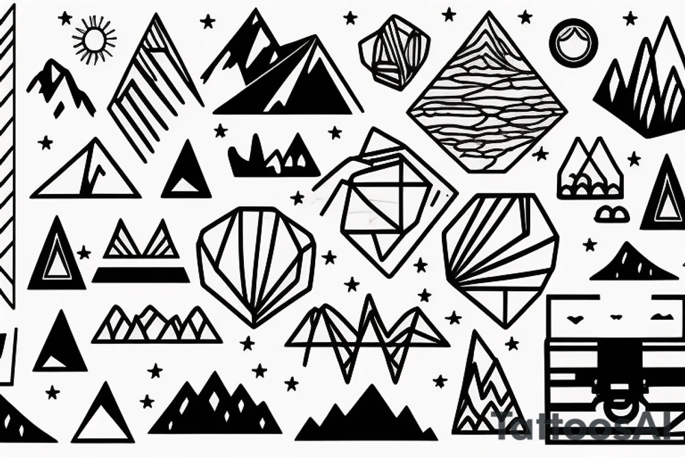a beach, the dessert, and the mountains, inside a geometric shape tattoo idea