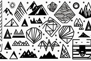 a beach, the dessert, and the mountains, inside a geometric shape tattoo idea